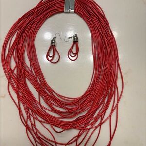 Elegant Red Necklace and Earring Set